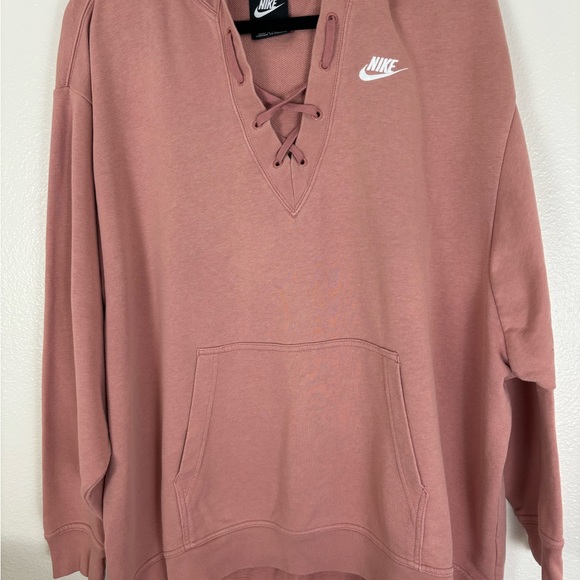Nike Sportswear Lace Up Vneck Hoodie Pullover Loose Relaxed Oversized Fit XXL - Picture 3 of 10